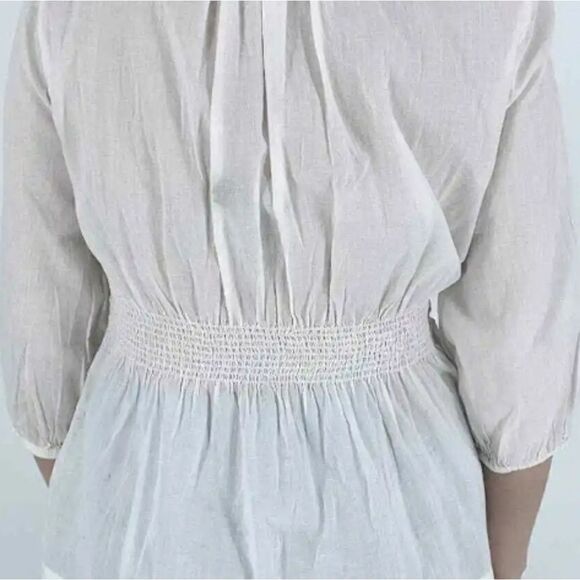 CalvinKleinJeansS/PFitandFlareBabydoll 100%CottonWhite3/4SleeveBeaded Women'sTop - Picture 3 of 9